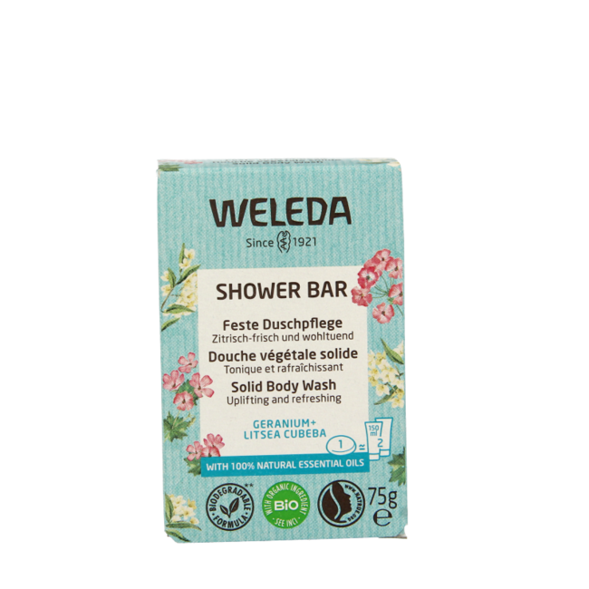 Weleda Duschpflege fest Geranium + Litsea Cubeba 75 Gramm