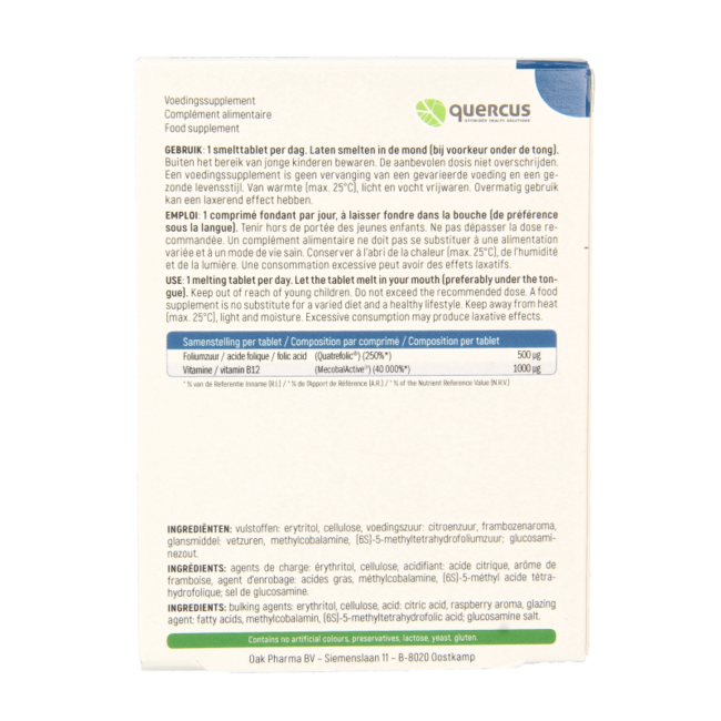 Quercus Folat B12 80 Tabletten