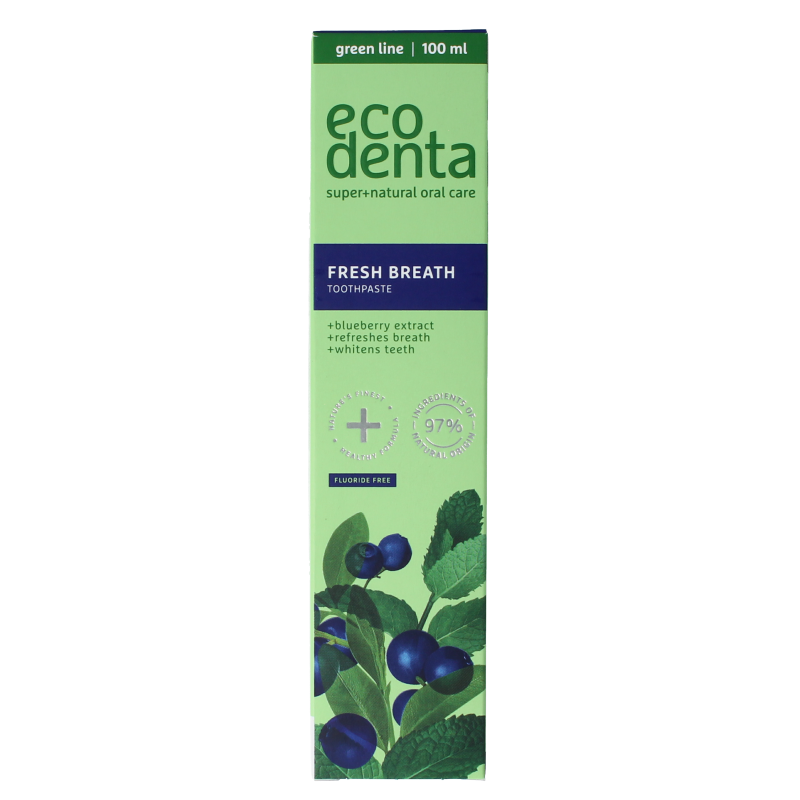Ecodenta Tandpasta fresh breath bosbessenextr green line 100 Milliliter