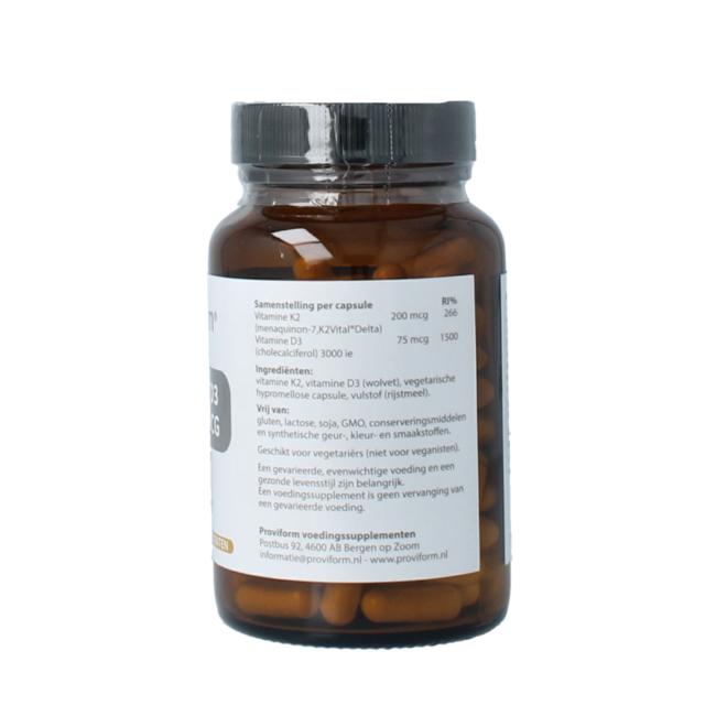 Vitamina K2 200mcg y D3 75mcg 120 cápsulas vegetarianas
