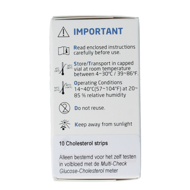 Multicheck cholesterol teststrips 10 Stuks