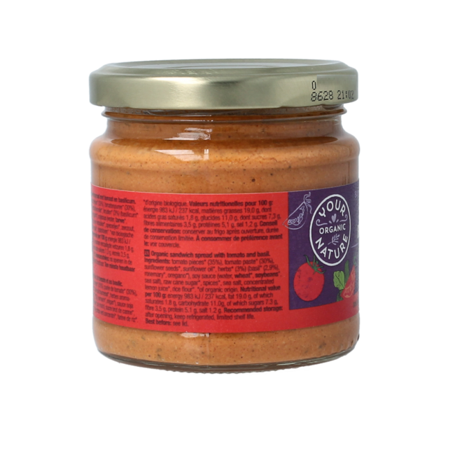 Crema para sándwich de tomate y albahaca bio 180 gramos