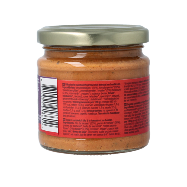 Crema spalmabile per sandwich pomodoro e basilico bio 180 Grammi