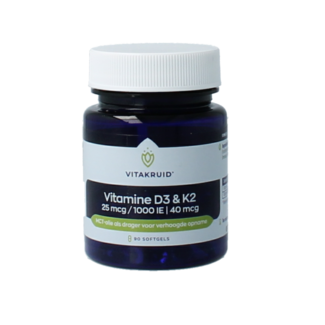 Vitakruid Vitamine D3 & K2 dans de l'huile MCT pour une absorption accrue 90,00 capsules