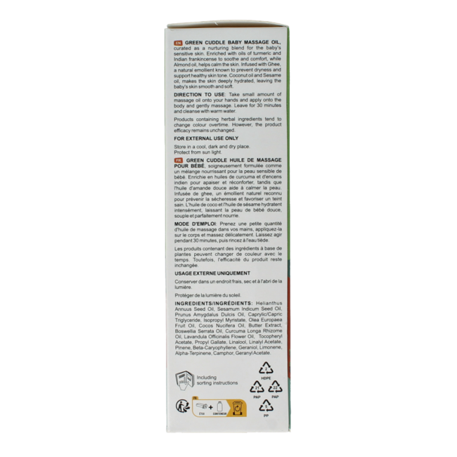 Aceite de masaje para bebés Green Cuddle 200 mililitros