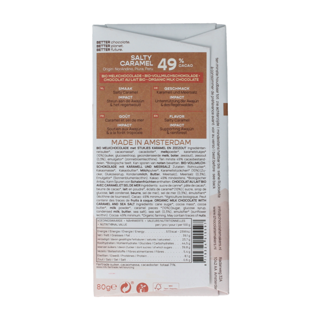 Chocolat bio Fairtrade caramel au sel 49 % 80,00 grammes