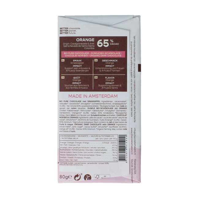 Colombia dark orange 65% organic 80 Gram