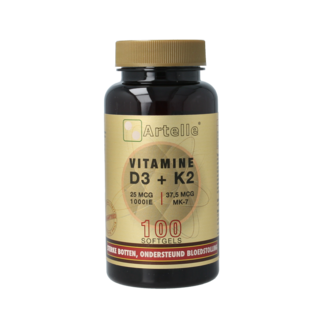 Artelle Vitamine D3 25 mcg + K2 37,5 mcg MK-7 100 capsules molles