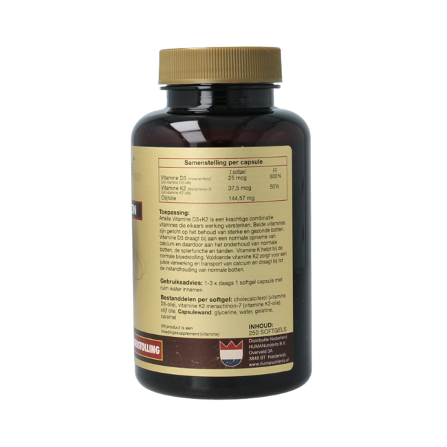 Vitamina D3 25mcg + K2 37500 ng MK-7 250 cápsulas blandas