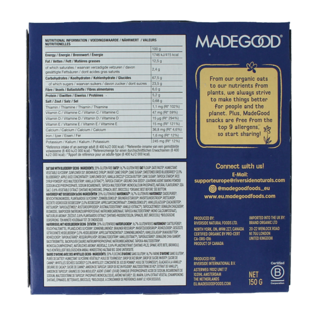 Mornings bar blueberry bio 5 Stuks