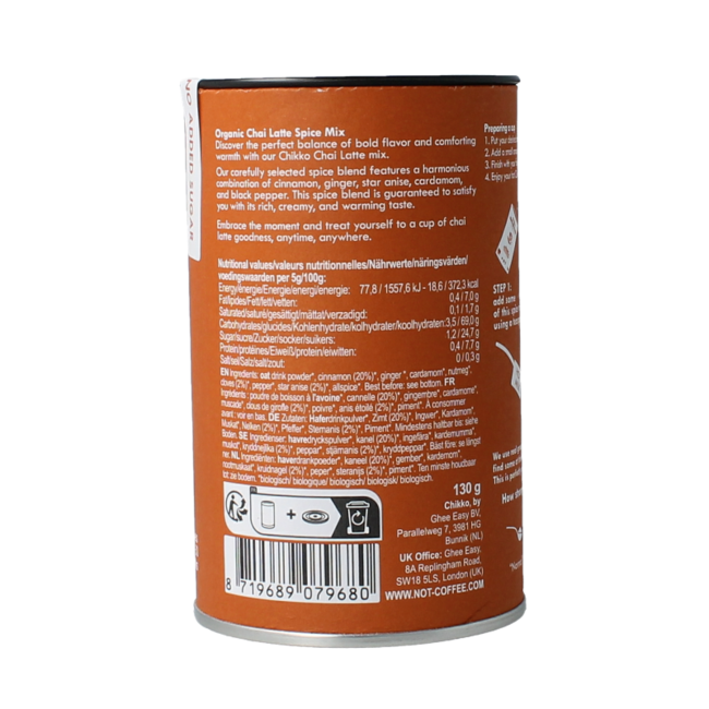 Chikko Organic Caffeine-Free Chai Latte 130g