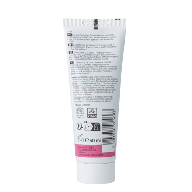 Cattier Dentífrico de frambuesa 2-6 años 50 ml