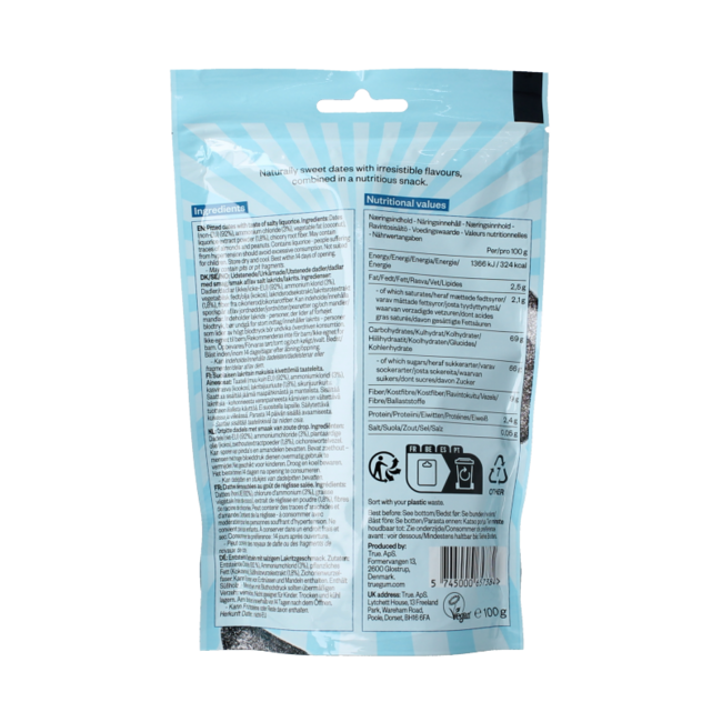 True Dates Dátiles con regaliz salado 100 g