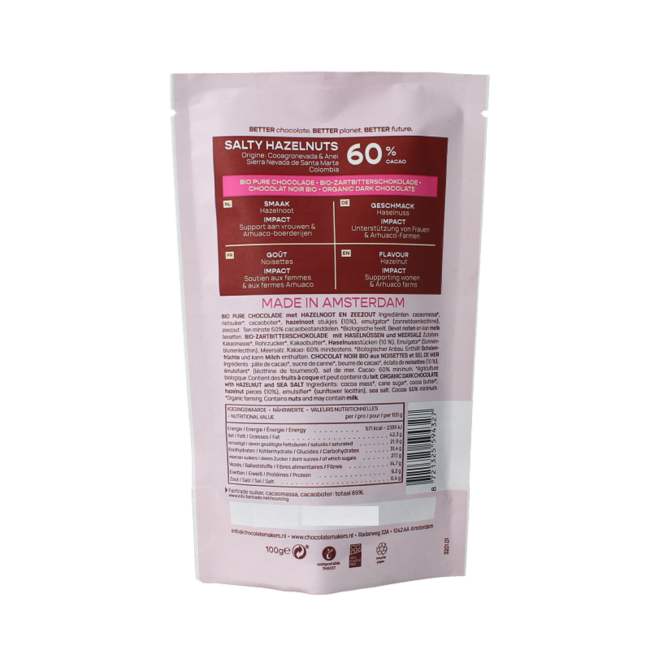 Snackable Zartbitter 60% mit Haselnuss Bio 100 Gramm