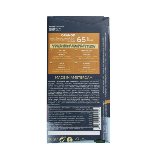 Christmas bar Colombia dark 65% orange organic 80 Gram
