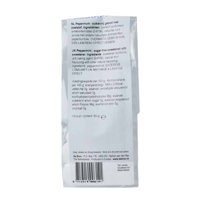 De Bron Sugar-free Peppermint 80 Gram