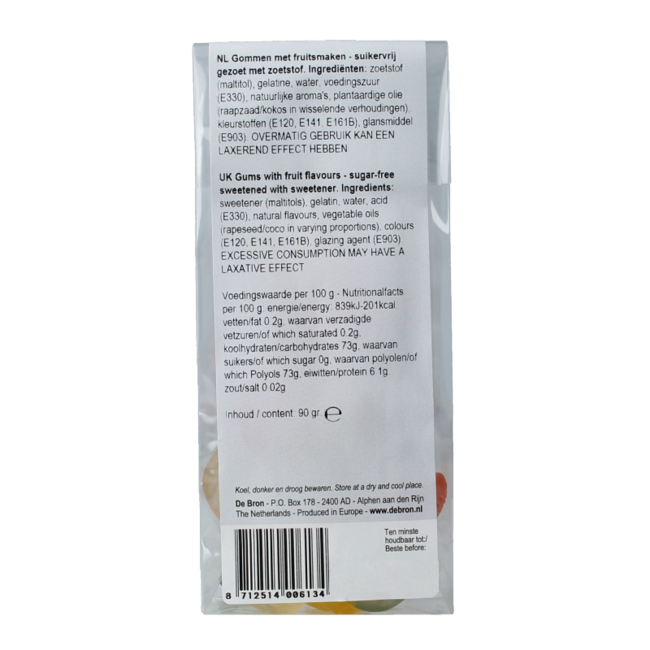 De Bron Sugar-free Fruit Gums 90 Gram