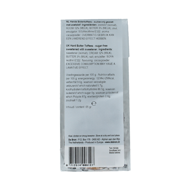 De Bron Buttertoffee suikervrij 65 Gram