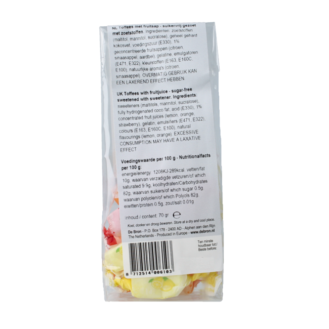 De Bron Toffees aux fruits sans sucre 70 g