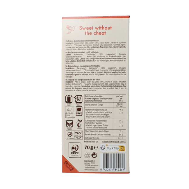 Lovechock Chocolate negro bio 70 gramos