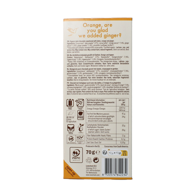 Lovechock Organic Ginger Orange 70g