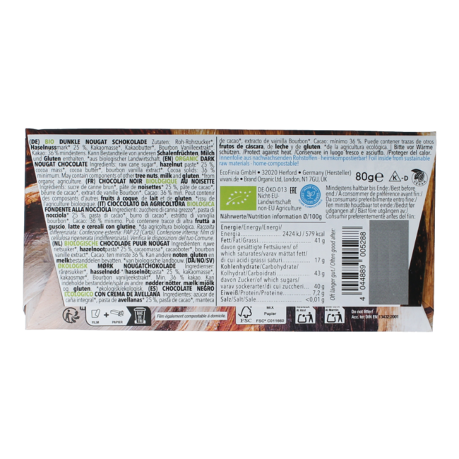 Chocolate negro nougat gianduja 80 gramos