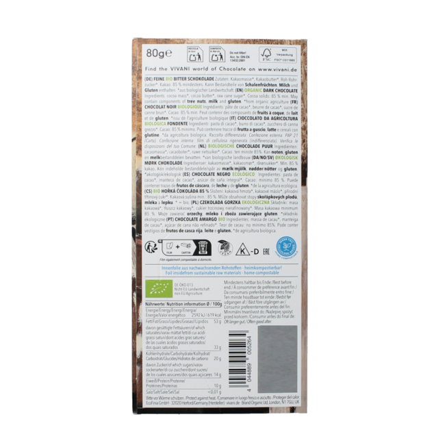 Chocolate negro 85% bio 80 g