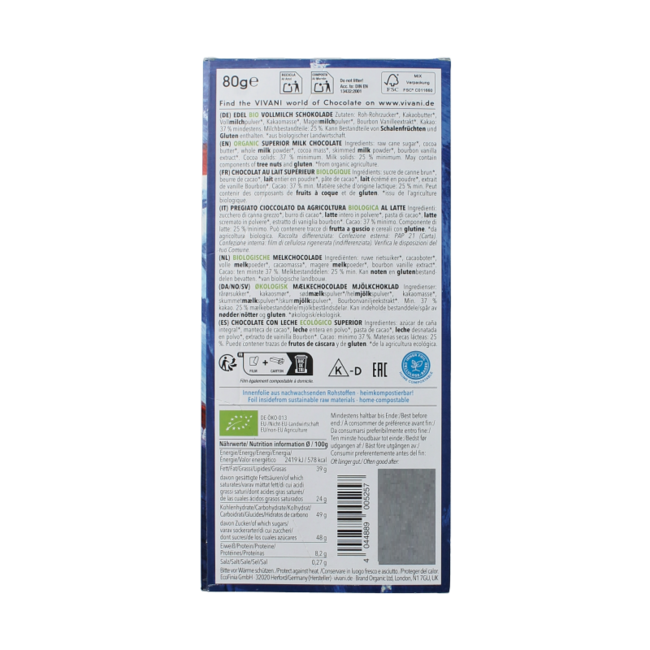 Czekolada mleczna Superior 37% bio 80 gramów