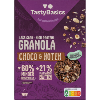 TastyBasics Granola TastyBasics o niskiej zawartości węglowodanów i wysokiej zawartości białka, czekolada i orzechy, 350 gramów