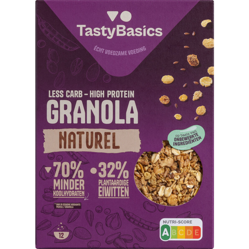 TastyBasics Less carb-high protein granola naturel 350 Gram