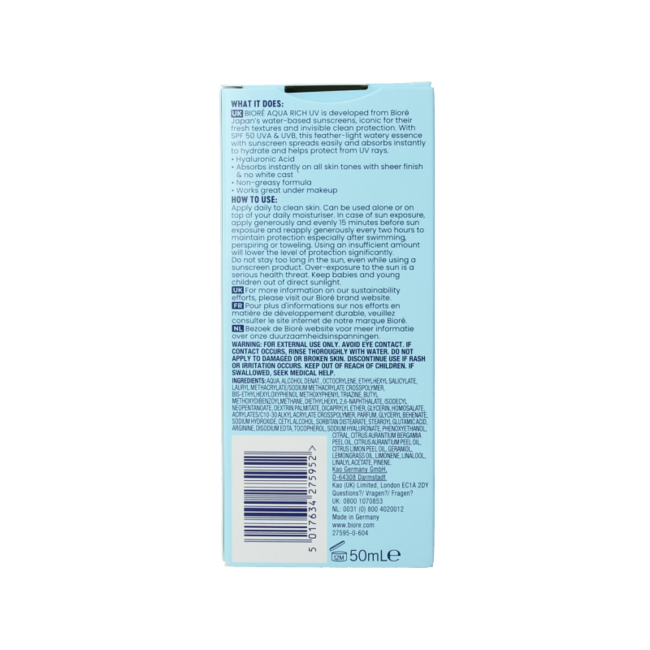 Biore Moisturiser UV aqua rich SPF50 50 Millilitres