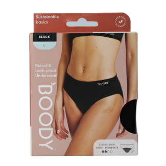 Boody Majtki menstruacyjne Boody, fason bikini, czarne, na lekki/normalny okres, rozmiar L, 1 sztuka
