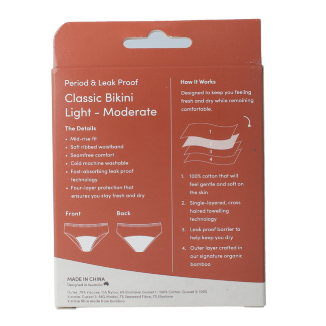 Bragas menstruales Boody tipo bikini negro flujo ligero/moderado L 1 unidad