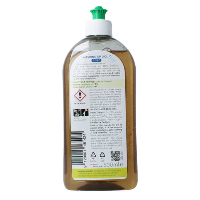 Planet Pure Geschirrspülmittel 0% Zero 500 Milliliter