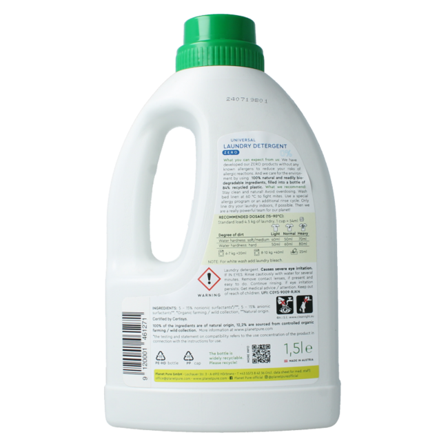 Planet Pure Wasmiddel vloeibaar universeel 0% zero 1500 Milliliter