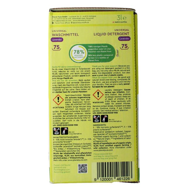 Planet Pure Liquid Universal Laundry Detergent Lavender 3 Litres