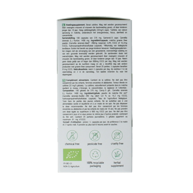 Purasana Matcha vegan organic 100 Vegetarian capsules