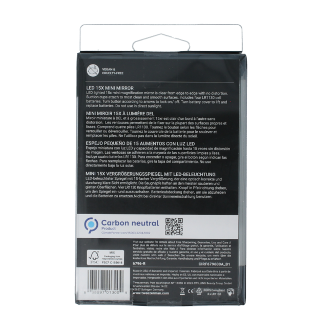 Miroir grossissant 15x avec éclairage LED mini 1 pièce