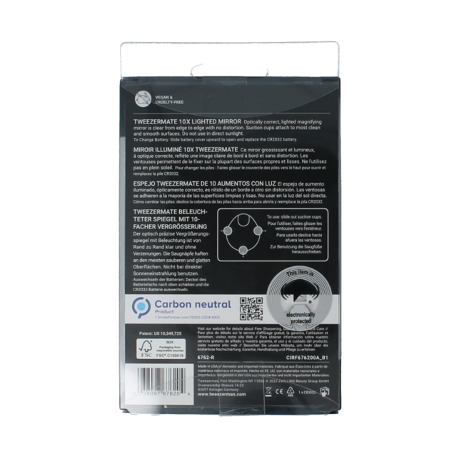 Tweezerman Espejo con luz y aumento 10x, 1 unidad