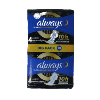 Always Always Sanitary Pads Ultra Secure Night 18 Pieces