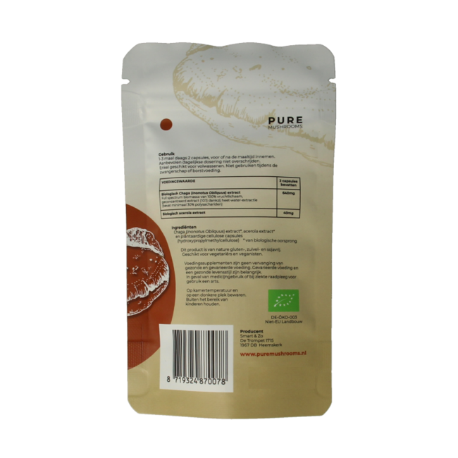 Pure Mushrooms Extrait de champignon Chaga bio 60 Gélules végétariennes