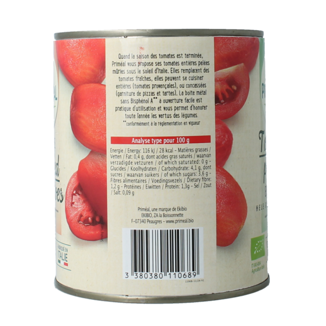 Primeal Tomaten geschält bio 800 Gramm