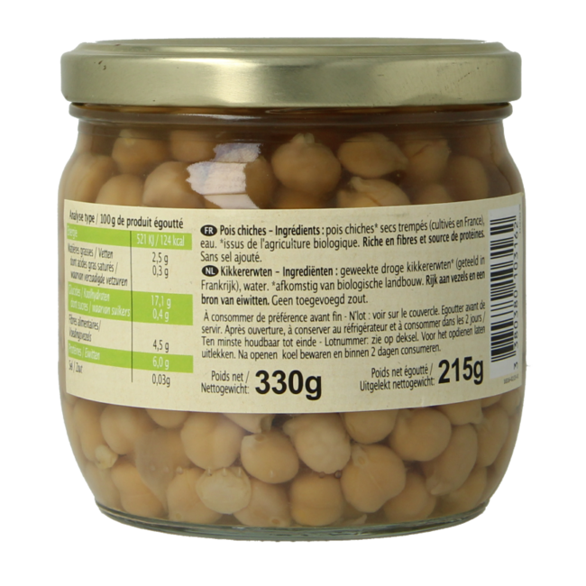 Primeal Pois chiches sans sel ajouté bio 330 g