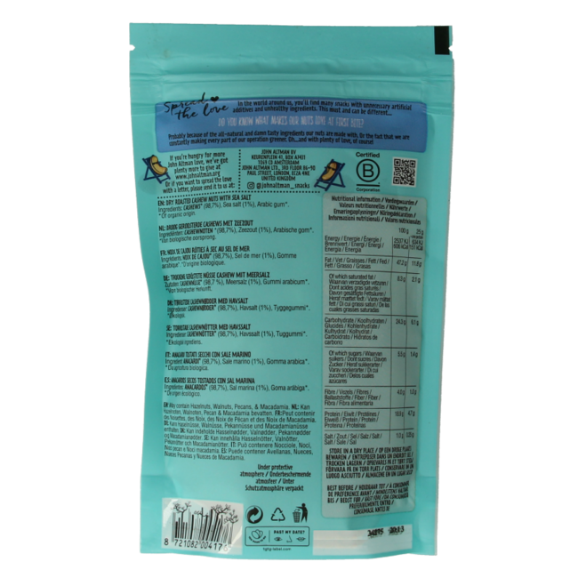 Organic dry roasted cashew nuts with sea salt 100g