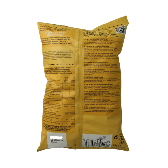 Lentil chips vegan cheese organic 75 Gram