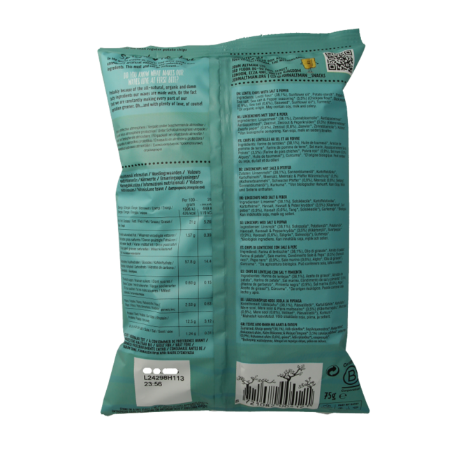Organic salt and pepper lentil crisps 75g