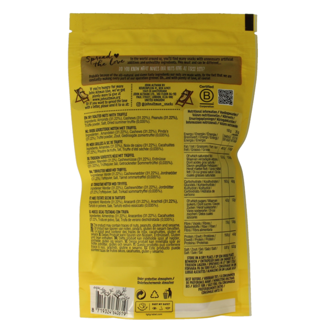 John Altman Frutta Secca Mista Tostata a Secco al Tartufo 100 Grammi