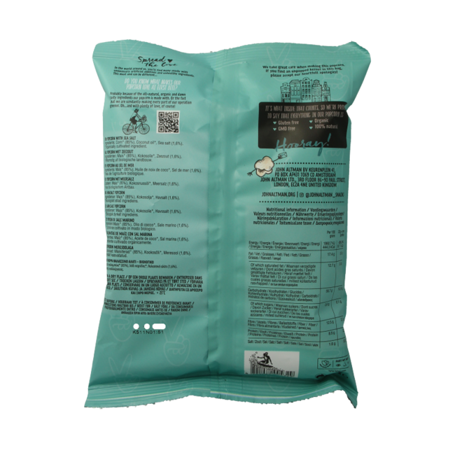 John Altman Popcorn au sel de mer bio 22 g