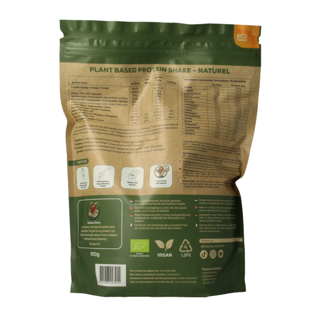 Faunus Nutrition Proteine fermentiert natur bio 900 Gramm