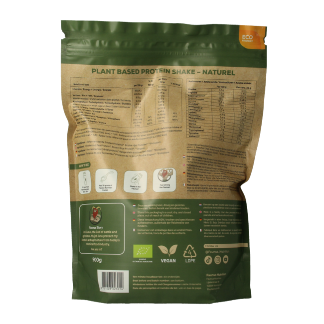 Faunus Nutrition Proteine gefermenteerd naturel bio 900 Gram